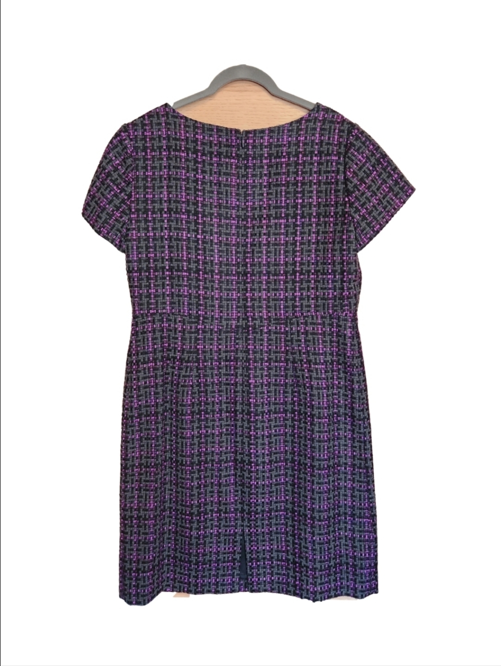 ELIZA J. BLACK GRAY & PURPLE SHORT SLEEVE TWEED SHIFT DRESS SIZE LARGE - Picture 9 of 9